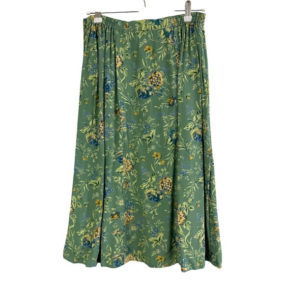Vtg 90s April Cornell Green Floral Rayon Skirt Size Small Cottagecore A-line - Picture 1 of 4